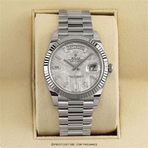 white gold 40mm meteorite diamond dial rolex|Rolex day date 40 watch.